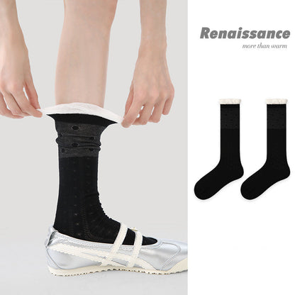 Renaissance Retro Mesh Mid Calf Socks Breathable Cotton