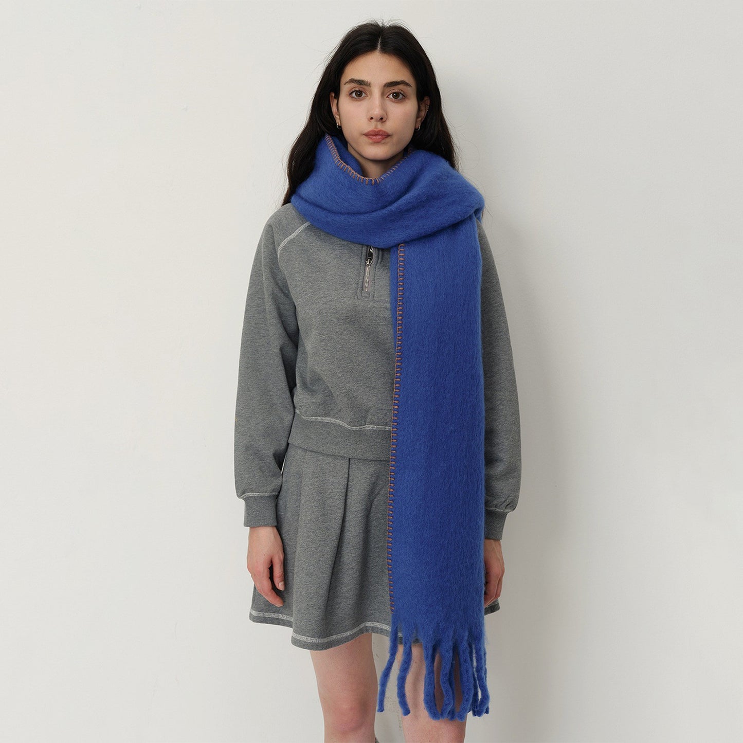 Solid Color Fringed Scarf Stylish Warm Winter Wrap