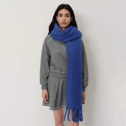 Solid Color Fringed Scarf Stylish Warm Winter Wrap