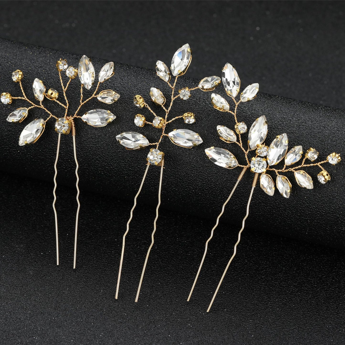 Irregular Crystal Hair Pins Set Metal Wedding Hair Accessory