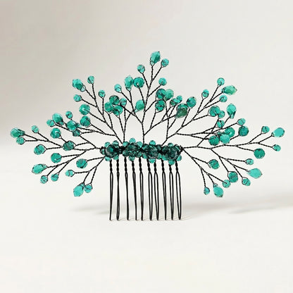 Green Crystal Leaf Hair Comb Elegant Bridal Hair Accessory