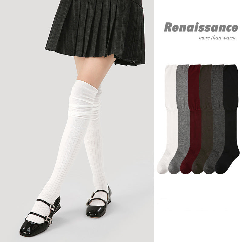 Over The Knee Socks Solid Combed Cotton Casual