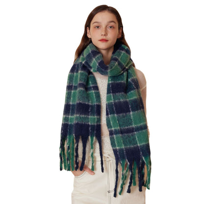 Designer Plaid Wool Scarf Soft Warm Wrap for Women