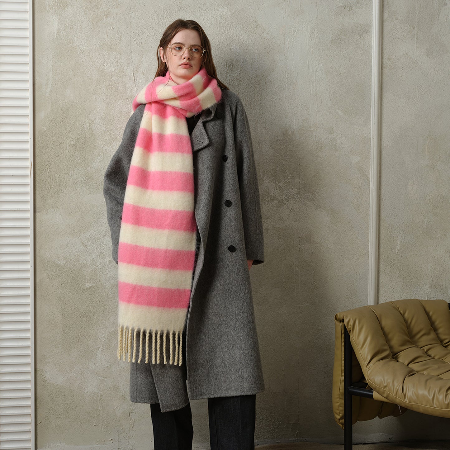 Plaid Fringe Acrylic Scarf Warm Cozy Shawl for Women