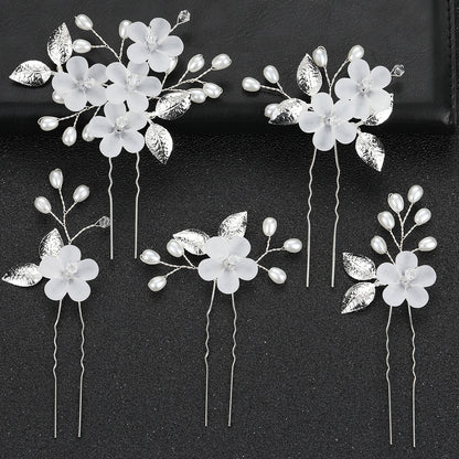 Flower Leaf U Shaped Hair Pins Bridal Hair Accessory