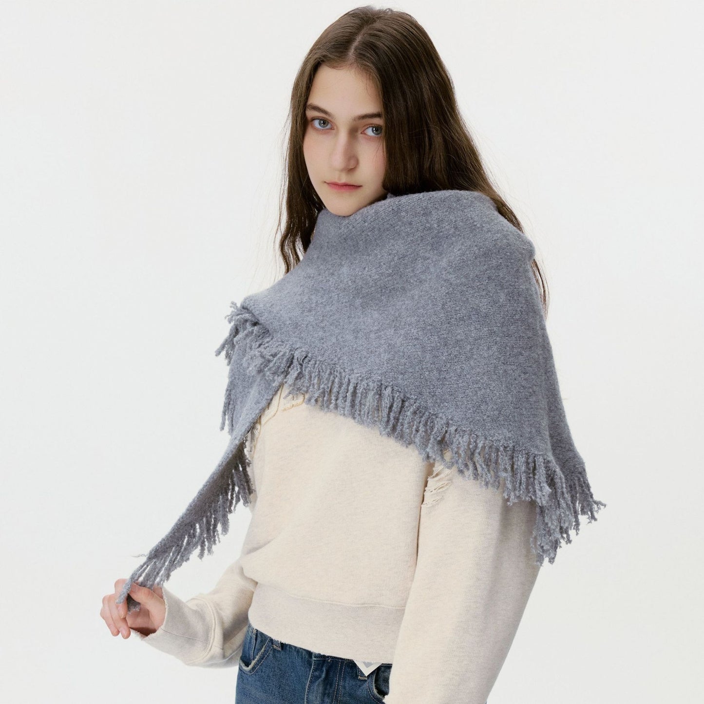 Trendy Tassel Knit Triangle Scarf for Women