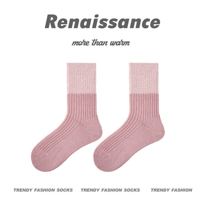 Cozy Mid Calf Colorblock Cotton Faux Mink Socks