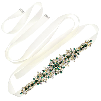Fashion Vintage Rhinestone Satin Sash Belt for Brides and Evening Gowns