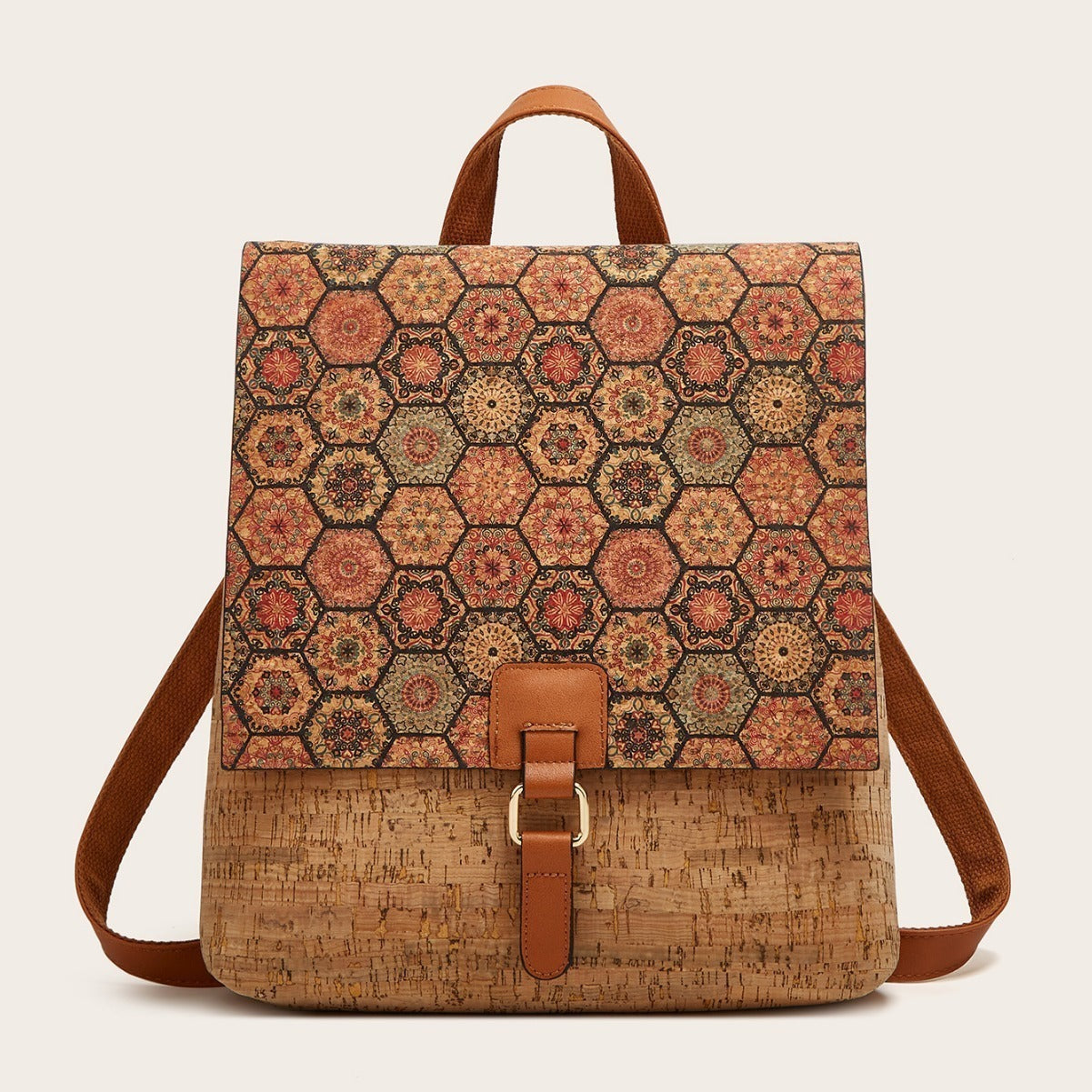 Vintage Style Floral Cork Backpack Large Capacity Tote