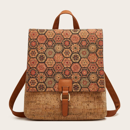 Vintage Style Floral Cork Backpack Large Capacity Tote
