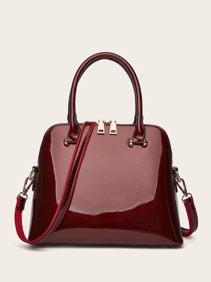 Glossy Shell Handbag Trendy PU Leather Tote for Everyday Use