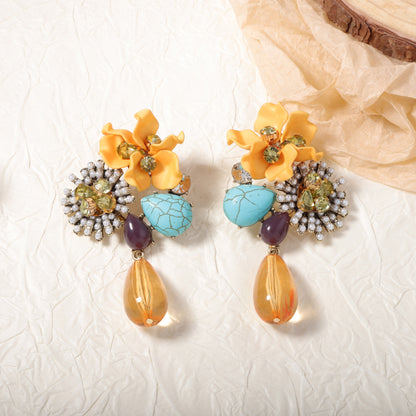 Resin Floral Drop Earrings Oversized Statement Chic