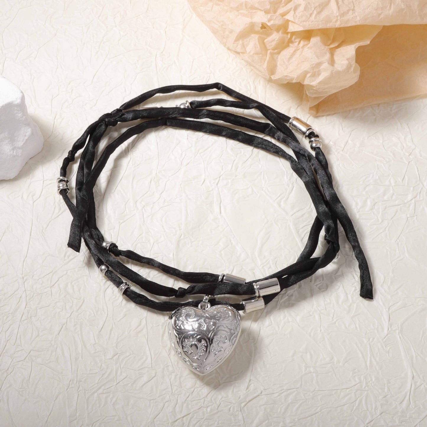 Long Fabric Necklace 3D Heart Pendant Street Style