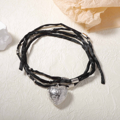 Long Fabric Necklace 3D Heart Pendant Street Style