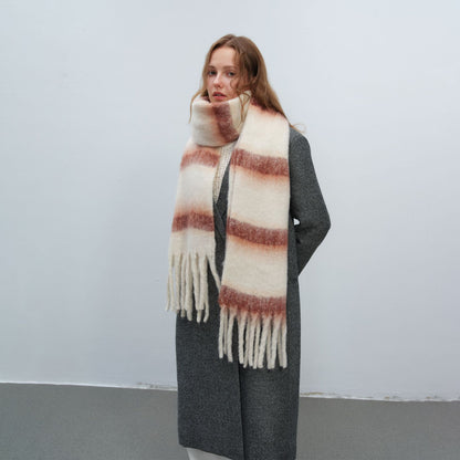 Thick Warm Striped Fringe Shawl Scarf for Women