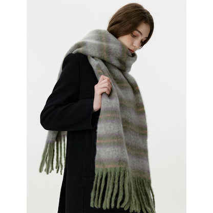 Morandi Color Gradient Striped Wool Fringed Scarf for Men and Women