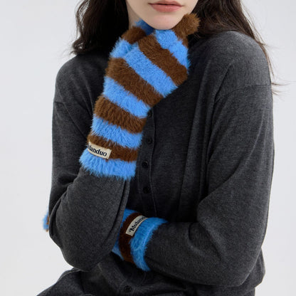 Trendy Striped Knit Fingerless Gloves for Women