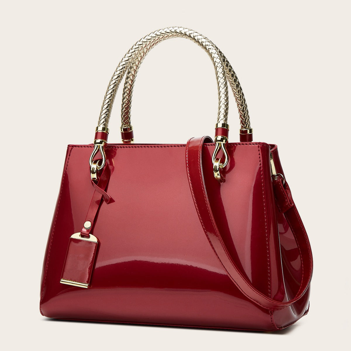 Stylish Red Patent Leather Tote Bag