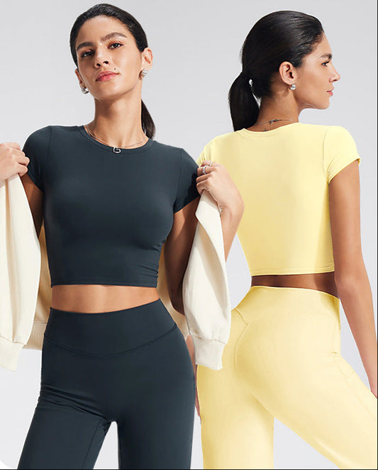 Women's Slim Fit Solid Color Cropped Workout T-Shirt