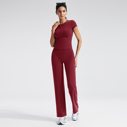 Short Sleeve Yoga Set High Waist Leggings for Women