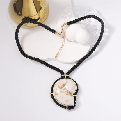 Resin Shell Pendant Ink Wash Adjustable Rope Choker