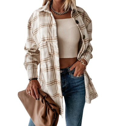 Plaid Button-Up Cardigan Women’s Coat