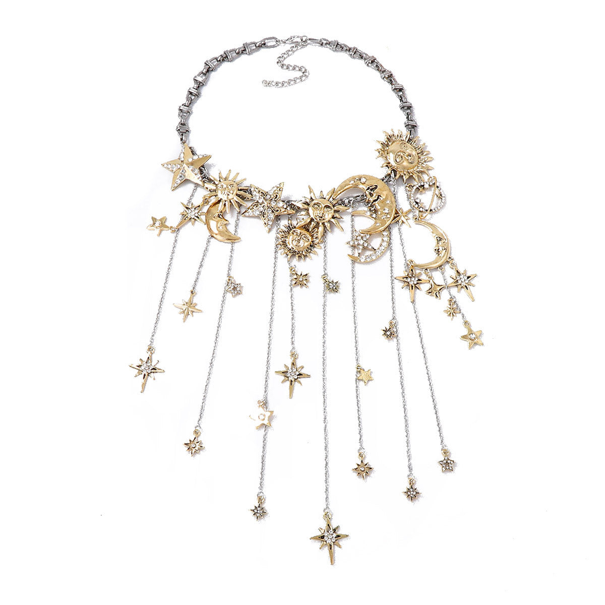 Necklace Sun Moon Star Zircon Tassel Statement