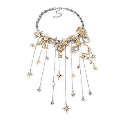 Necklace Sun Moon Star Zircon Tassel Statement