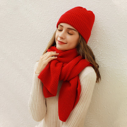 Solid Color Knitted Scarf Set for Women - Winter Warmth