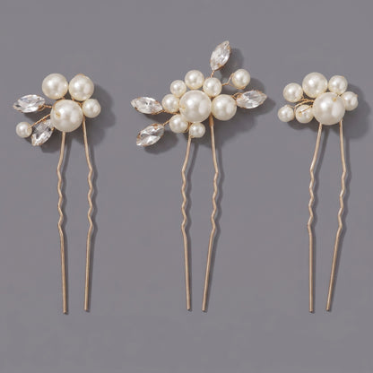 Handcrafted Pearl Hairpins With Rhinestones For Weddings