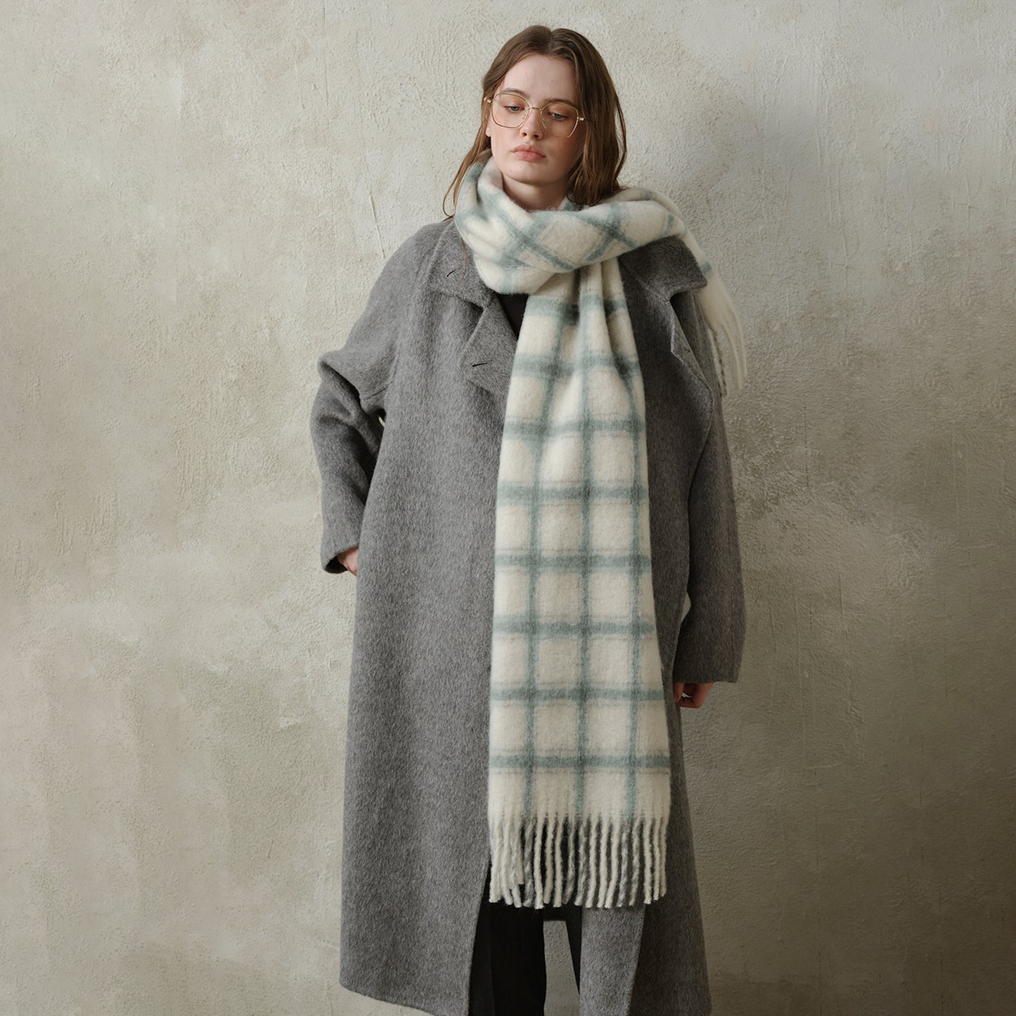 Designer Plaid Wool Scarf Soft Warm Fall Winter Wrap for Women