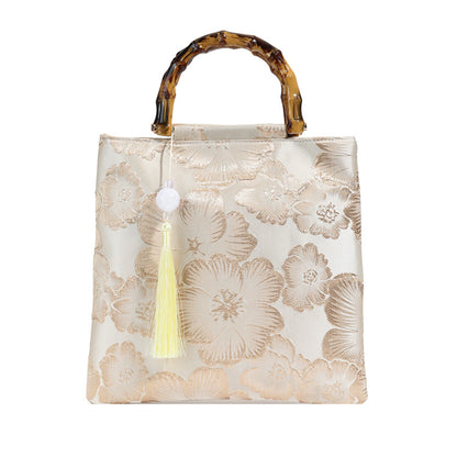New Embroidered Sequin Bamboo Handle Evening Bag