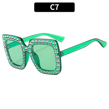 Colorful Square Rhinestone Sunglasses Trendy Bling Shade