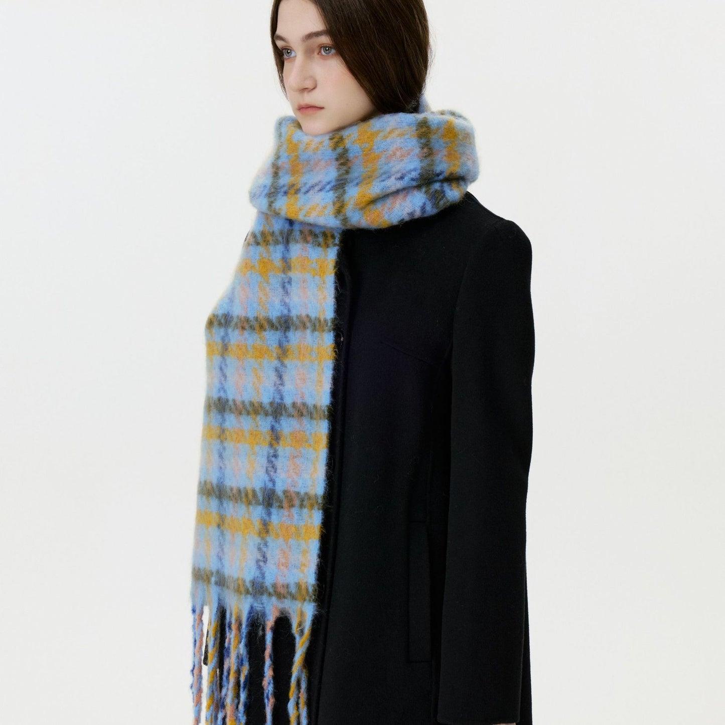 Classic Houndstooth Fringed Scarf Cozy Winter Wrap