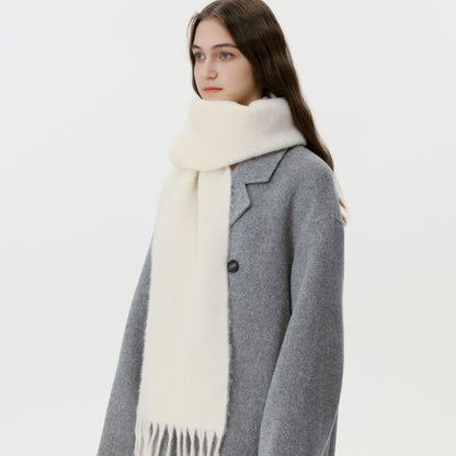 Solid Color Wool Scarf with Fringe - Stylish and Cozy