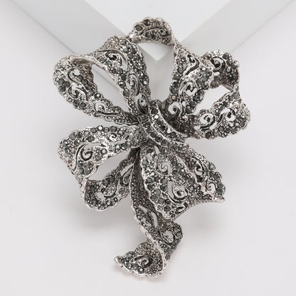 Vintage Rhinestone Bow Brooch Elegant Fashion Accessory