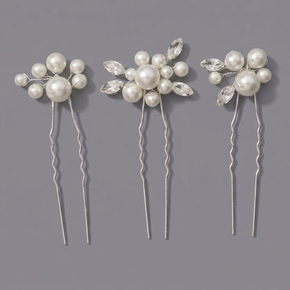 Handcrafted Pearl Hairpins With Rhinestones For Weddings