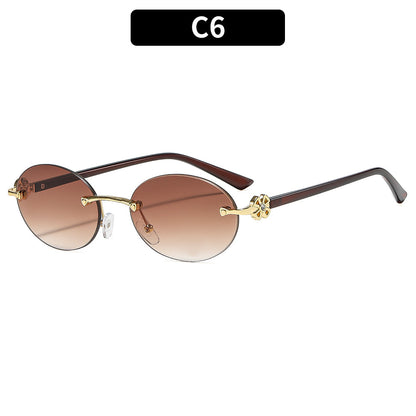Oval Rimless Fashion Sunglasses UV400 Protection for Outdoor Activities