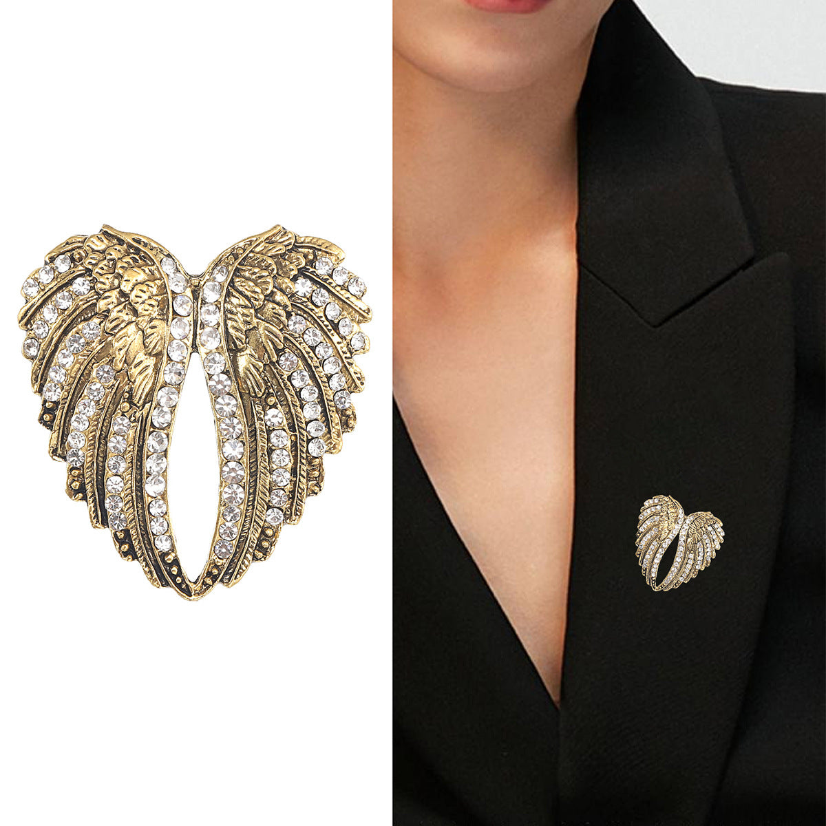 Retro Wing Brooch Decorative Alloy Rhinestone Fashion Accessory