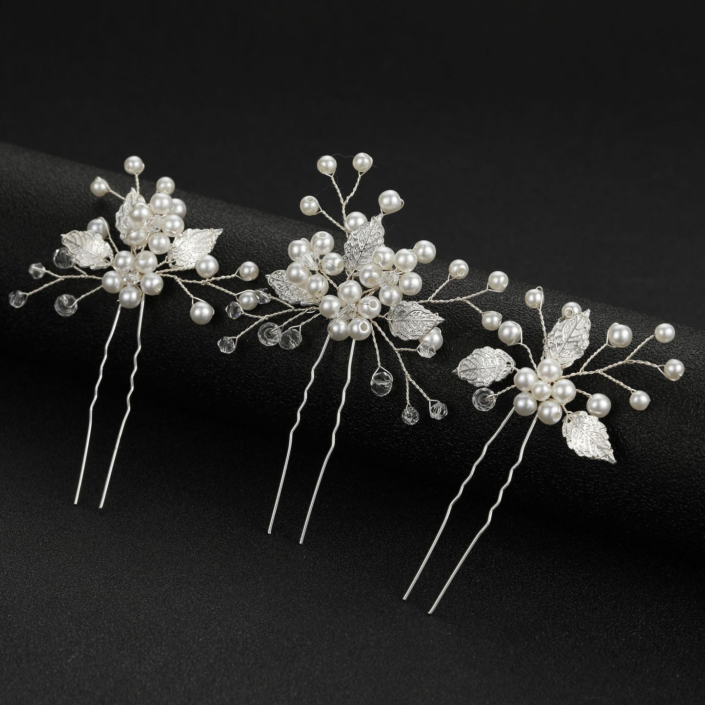 Gold Silver Leaf Pearl U Shaped Hairpins Set