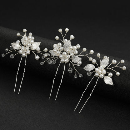Gold Silver Leaf Pearl U Shaped Hairpins Set