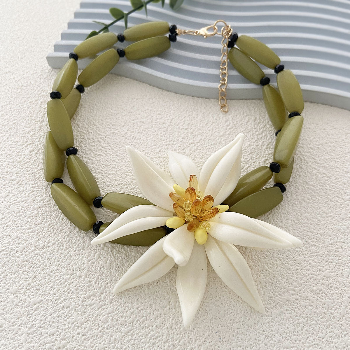 Necklace Floral Double Layer Bamboo Link Statement