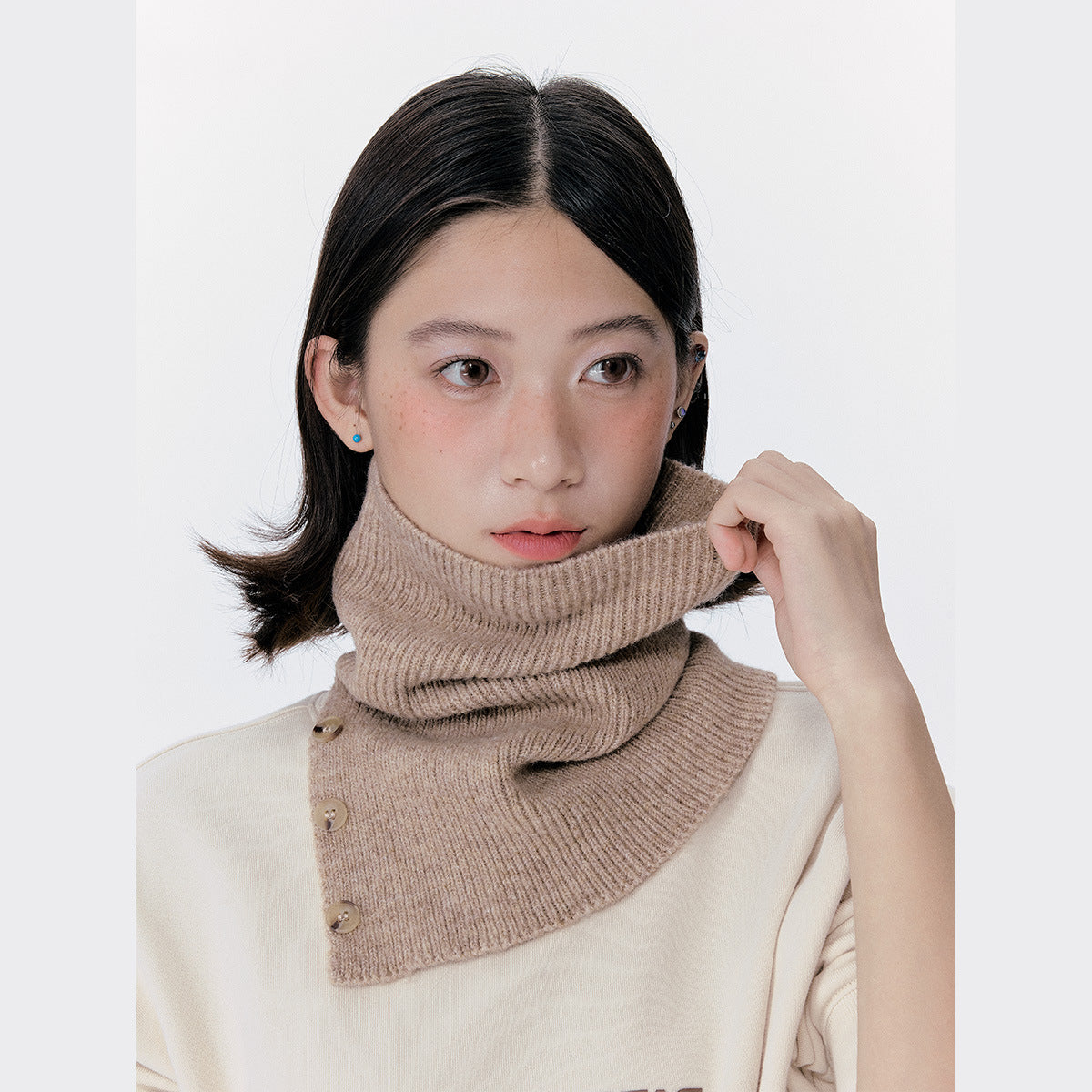 Knitted Button Neck Warmer Unisex Casual Stylish High Neck Scarf