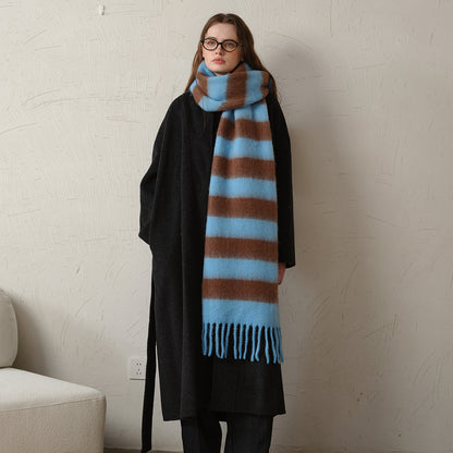 Plaid Fringe Acrylic Scarf Warm Cozy Shawl for Women