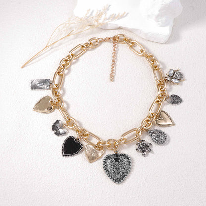 Alloy Micro Pave Zircon Heart Pendant Necklace Trendy