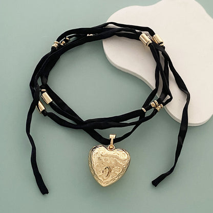 Long Fabric Necklace 3D Heart Pendant Street Style