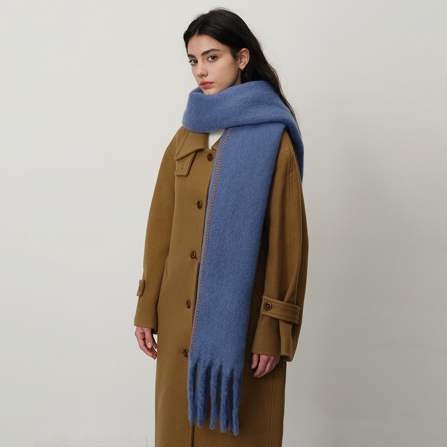 Solid Color Fringed Scarf Stylish Warm Winter Wrap