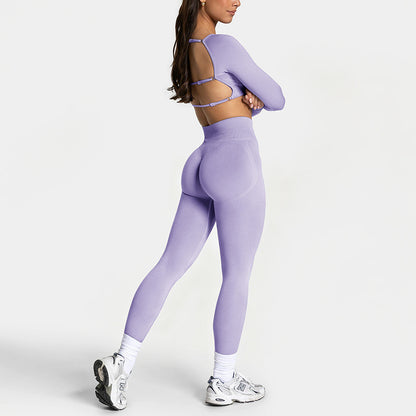 Adjustable Backless Long Sleeve Yoga Top and Bottom Set