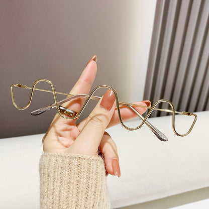 Diamond-Studded Metal Frameless Glasses Trendy Wave Style