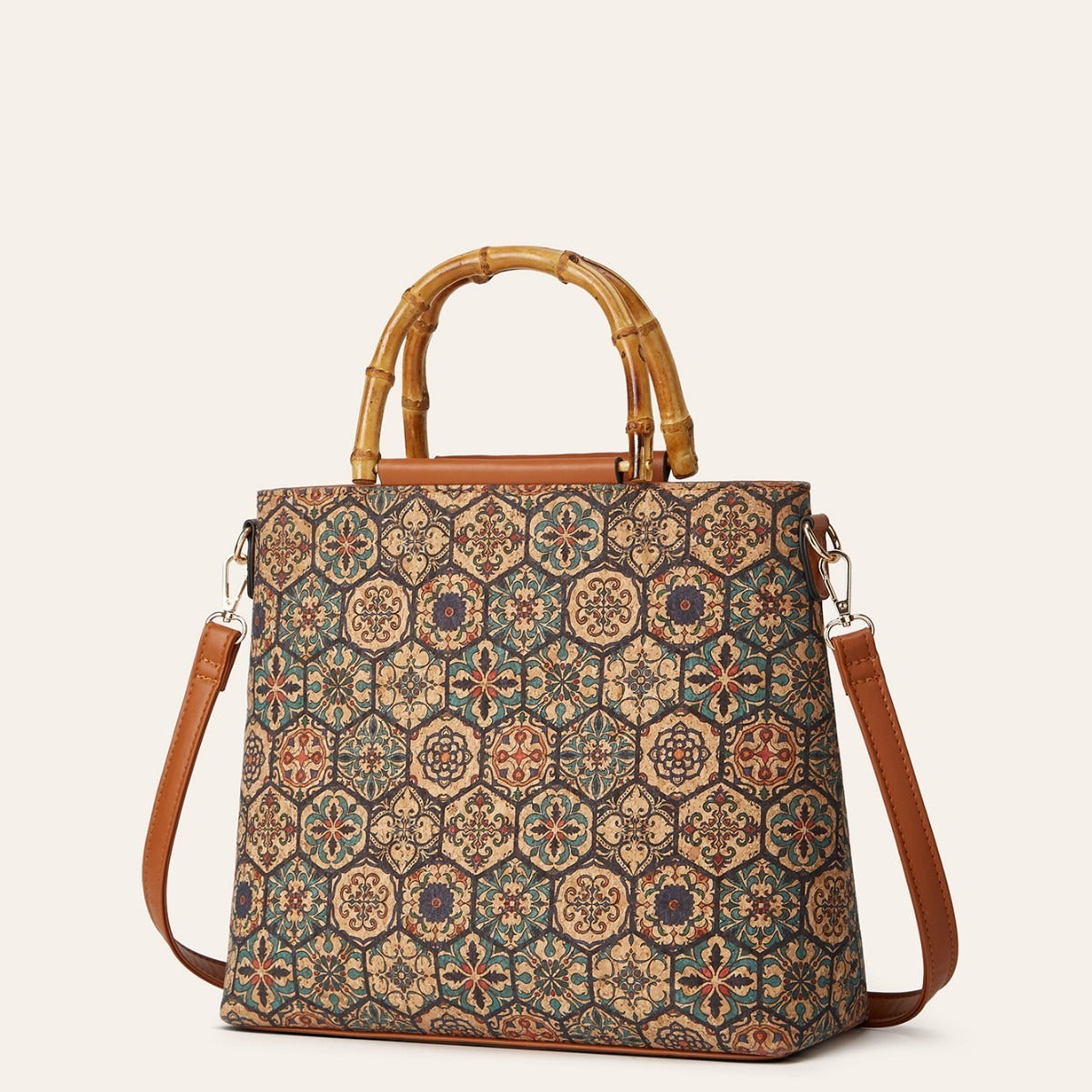 Vintage Ethnic Style Cork Print Tote Bag Eco-Friendly Large Capacity Handbag